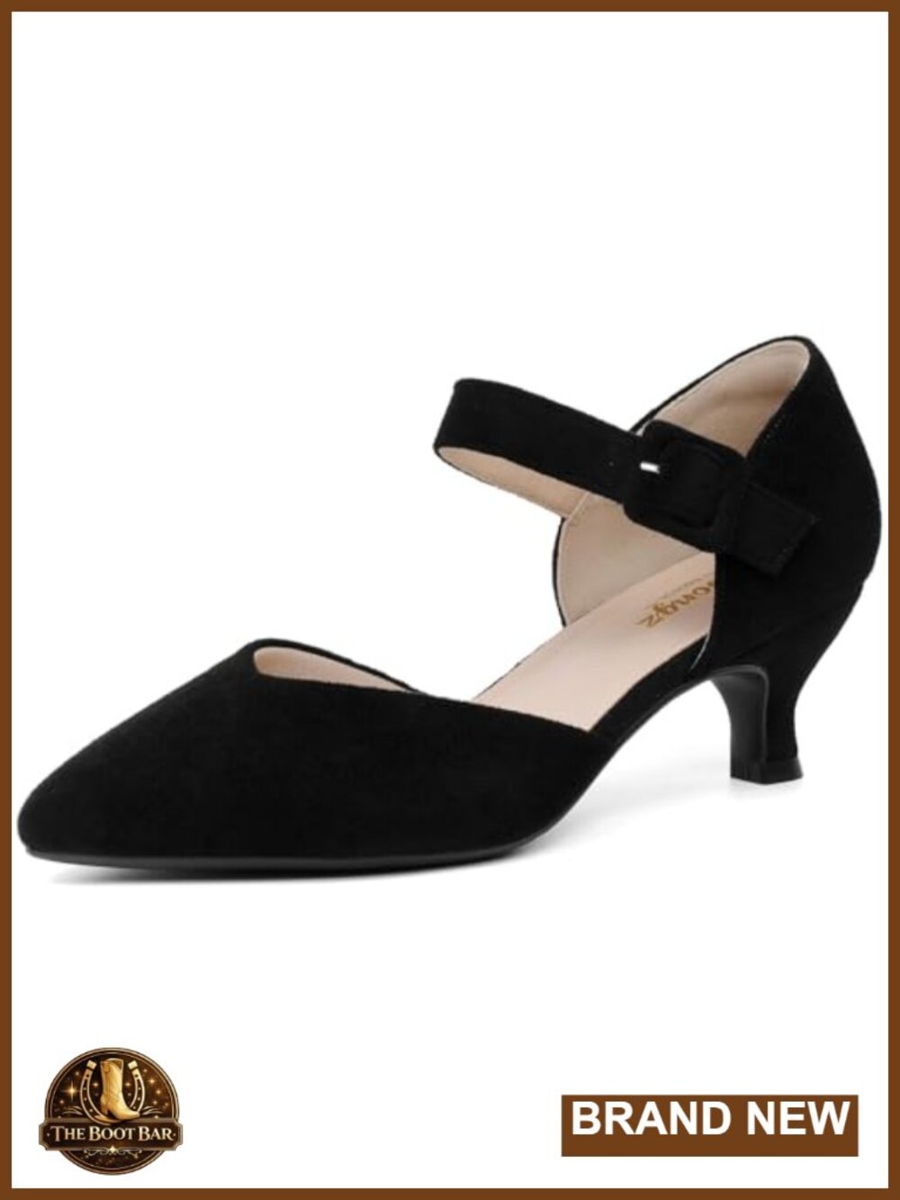 Kitten Heels Pointed Toe Ankle Strap Buckle Low Heel Pumps for Women